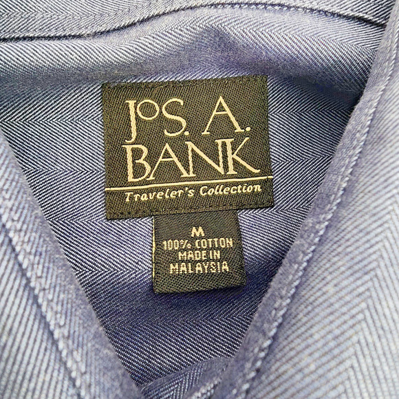 Jos A Bank Mens Blue Cotton Button Down Shirt Solid Long Sleeve Medium - Picture 4 of 5